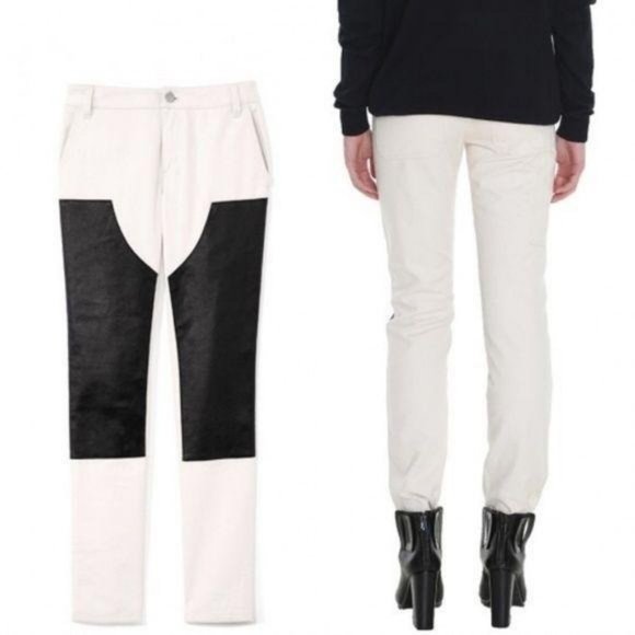 Tibi Leather Carpenter Patch Skinny Jeans Lamb